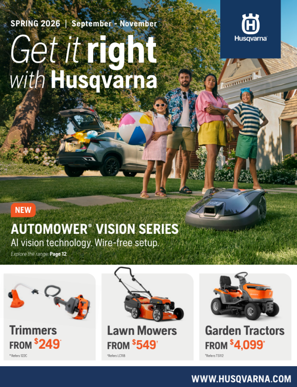Husqvarna Spring 2026 catalogue - trimmers, mowers and garden tractors specials from Forbes Small Engine Specialists