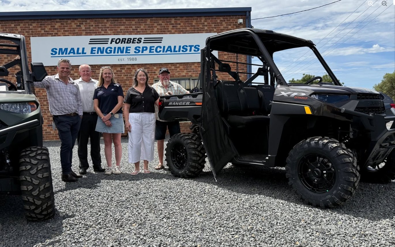Melissa and Ashley Milford with Paul and Maree Westcott and Philip Donato MP at the handover in February 2025