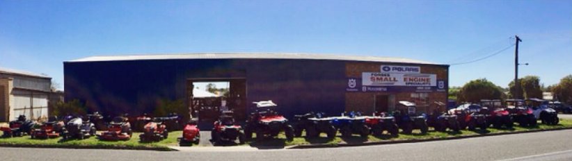 Forbes Small Engine Specialists on Union Street around 2016 with machines out the front