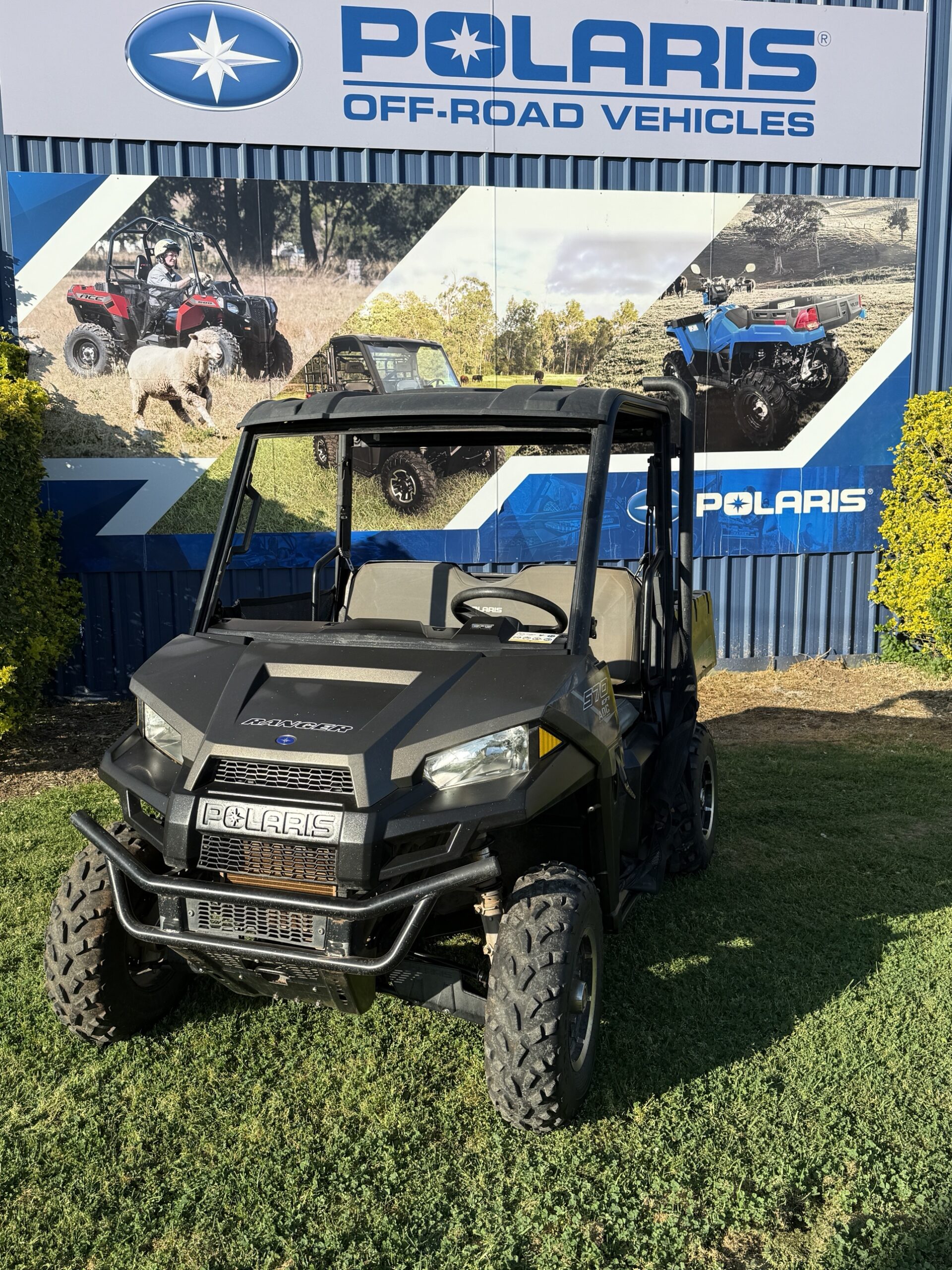 2023 Polaris Ranger 570 HD trade-in - front three-quarter view at the Forbes Small Engine Specialists Polaris display